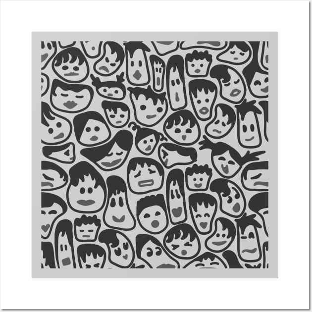 Wonky Faces With Lips In Shades of Gray Wall Art by Slightly Unhinged